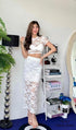 Women Padded Lace Tops With Side Slit Skirts